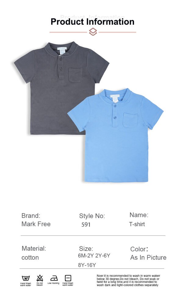 Clothing Manufacturer Custom 2-16 Years Short Sleeve Kids Tees Crew Neck Children Tops Cotton Basic Pocket T- Shirts for Boys